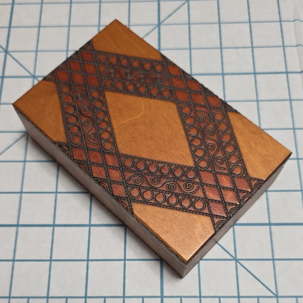 Polish Folk Art Box: Handmade Hinged Wooden Box #1, Etched Designs, Vintage